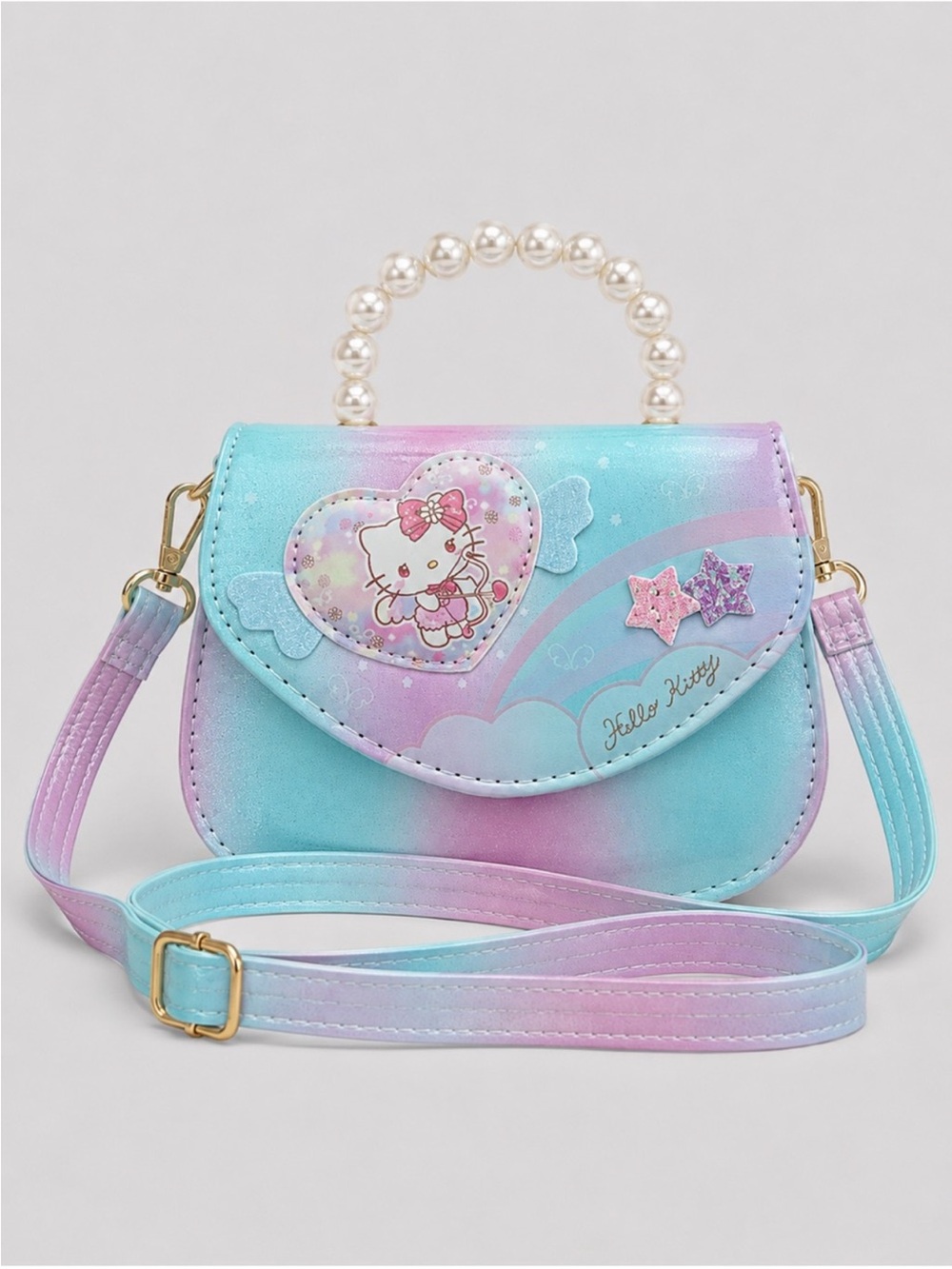 Hello Kitty Pastel Gradient Pearl-Handle Shoulder Bag - Blue, Pink & Purple
